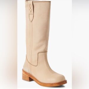 Free people Blaze Parchment Leather Block Heel Knee Boots 8